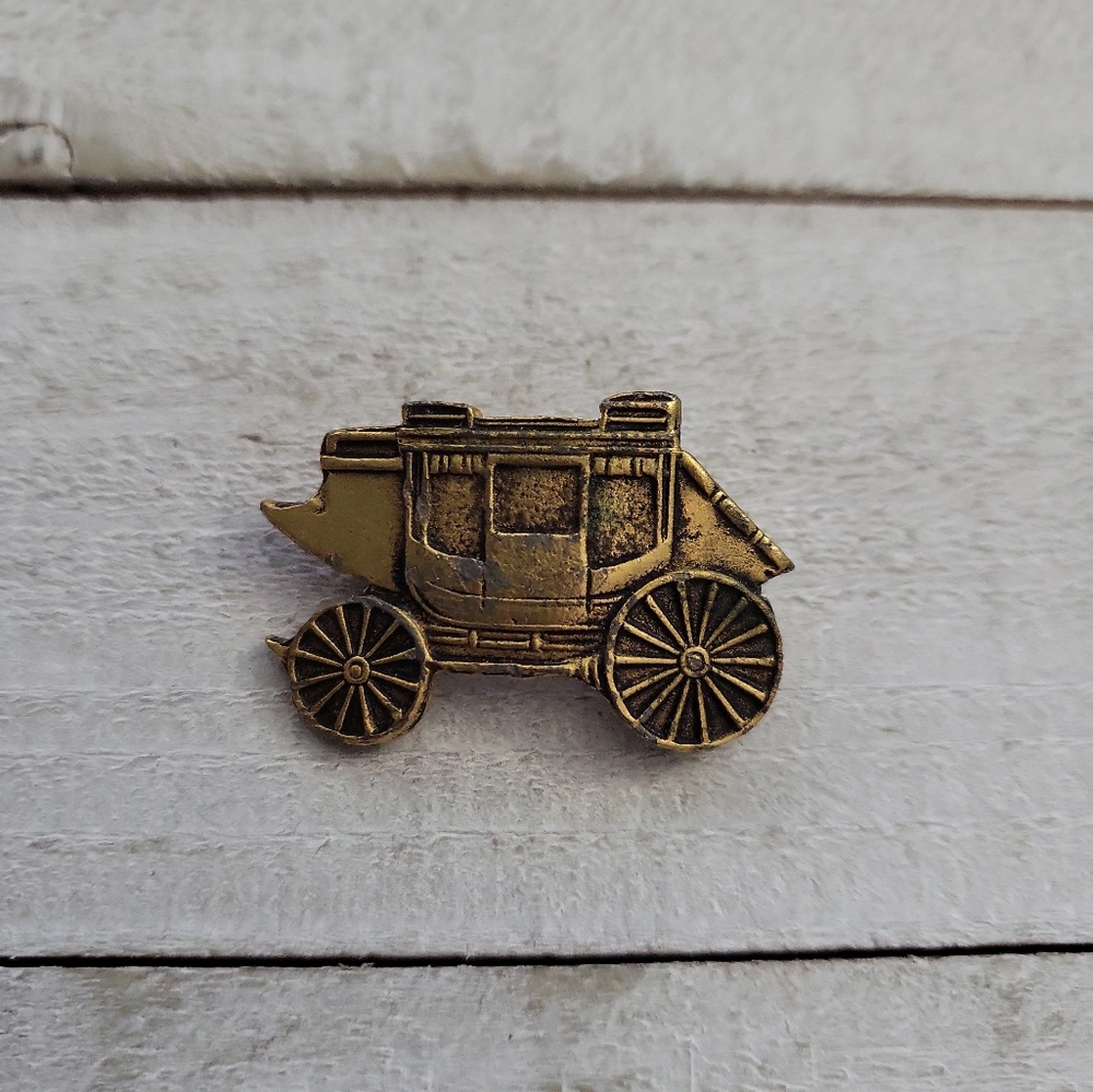 Vintage Brass Stagecoach Old West Tie Clip 1" x 5/8"